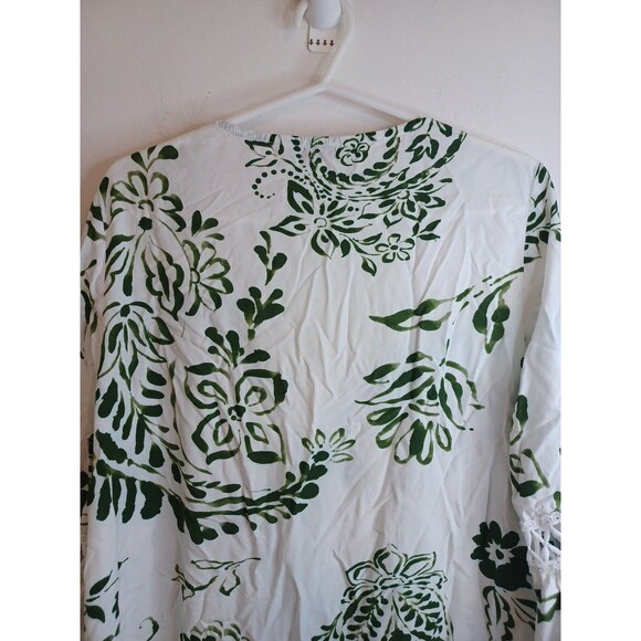 Cupshe Cover Up Tropical Dress Womens O/S Green White Floral V Neck Boho Sleeves - Picture 7 of 9
